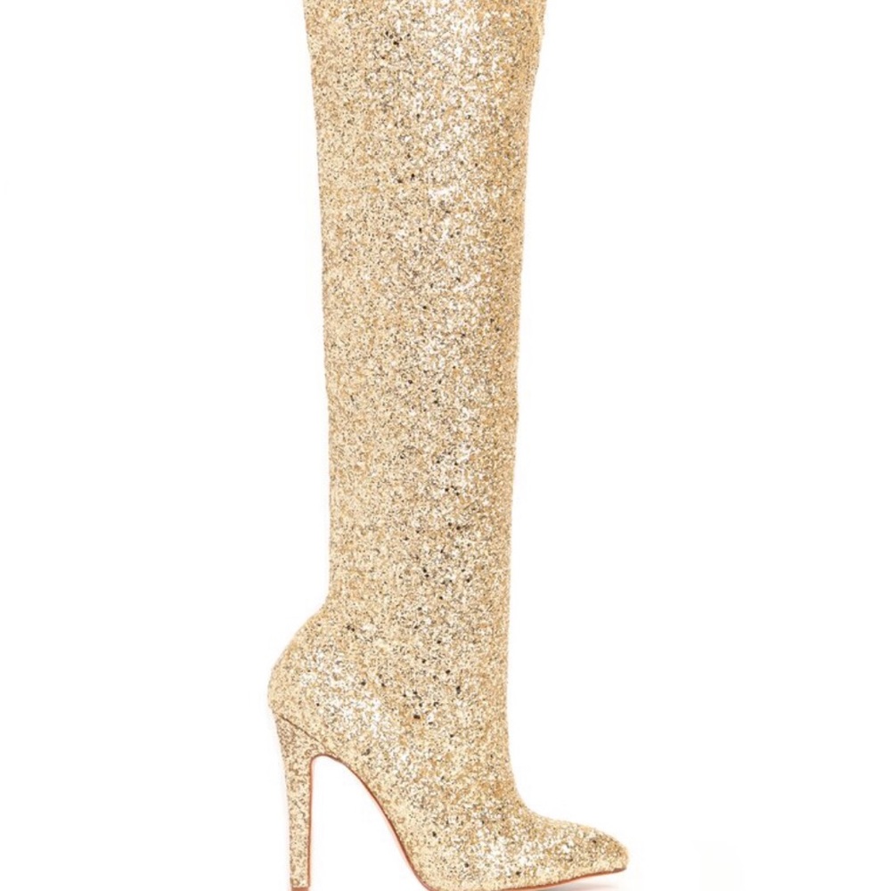 Over the knee gold sparkle boots